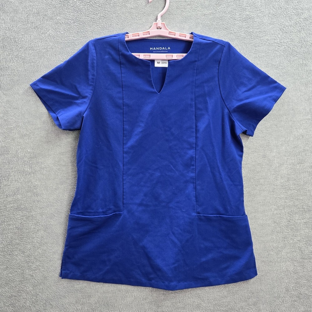 Mandala Women Scrub Top M Blue Equa-Tek Short Sleeve Polyester Viscose